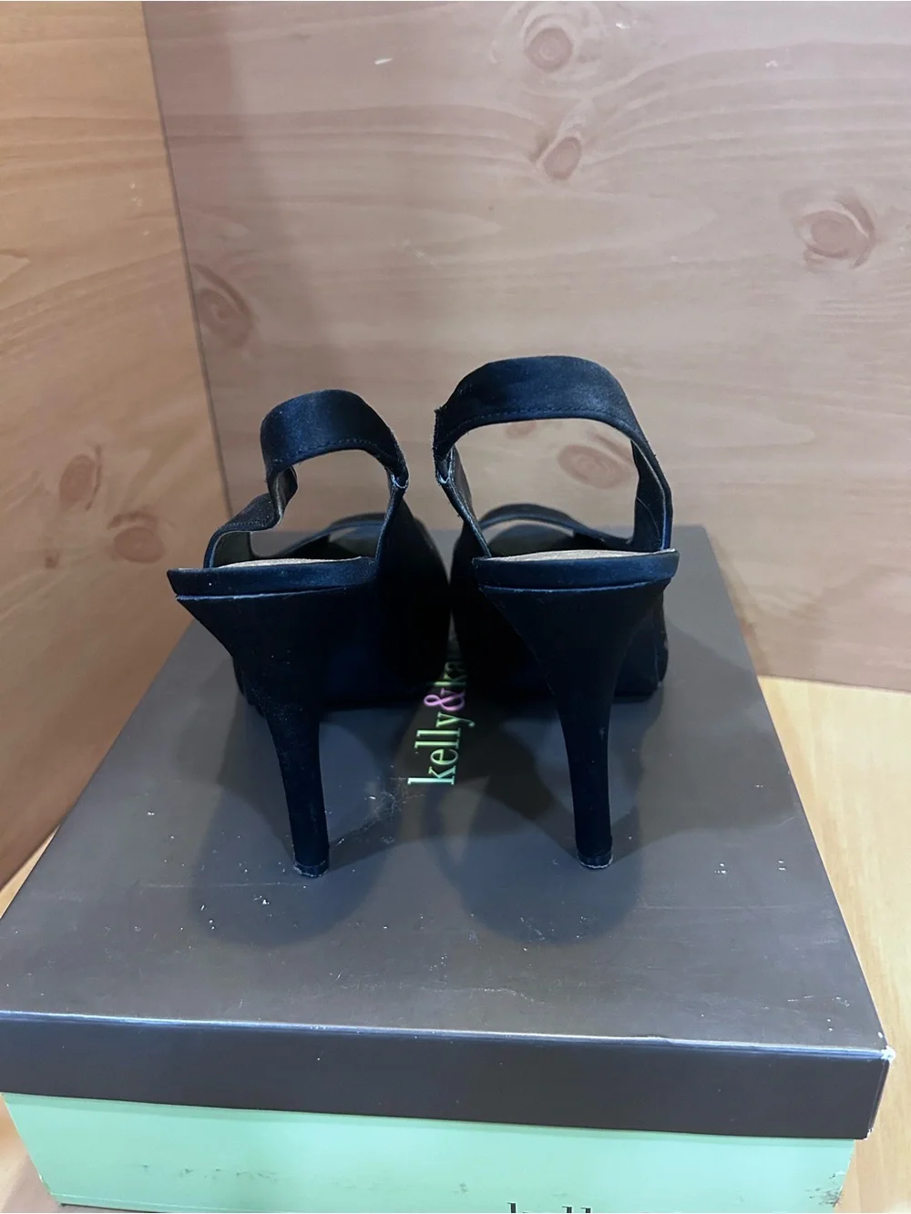 Kelly & Katie Black Peep Toe Slingbacks with Metallic Insole